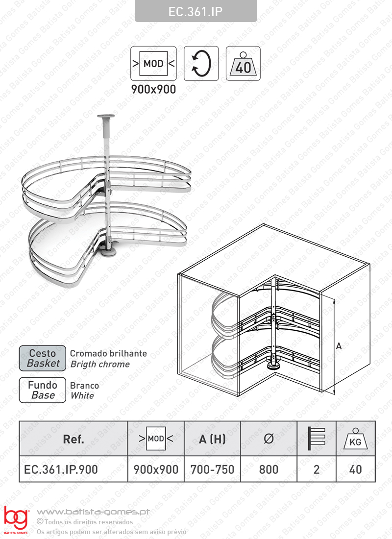 Prateleiras girat�rias 90� - M�d. 900x900 - Cromado